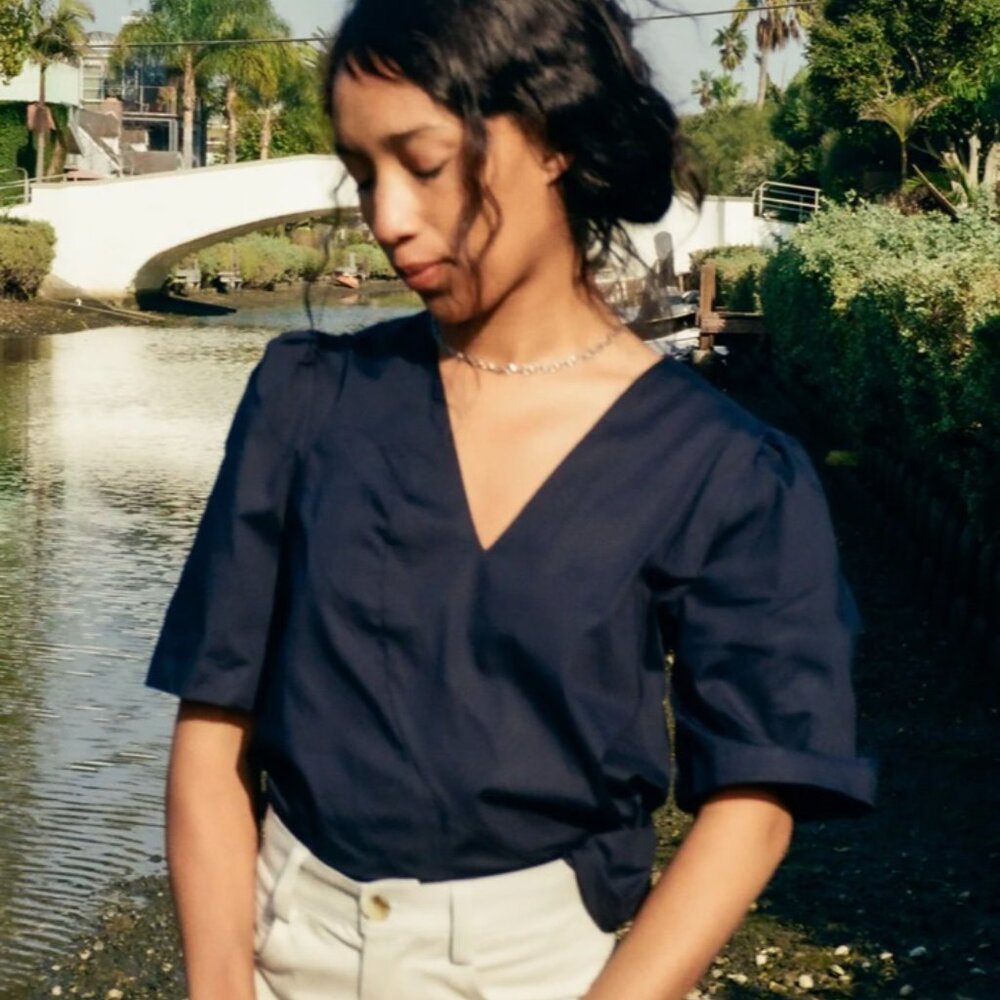 Et Tigre Navy blue cotton poplin top size XS/S